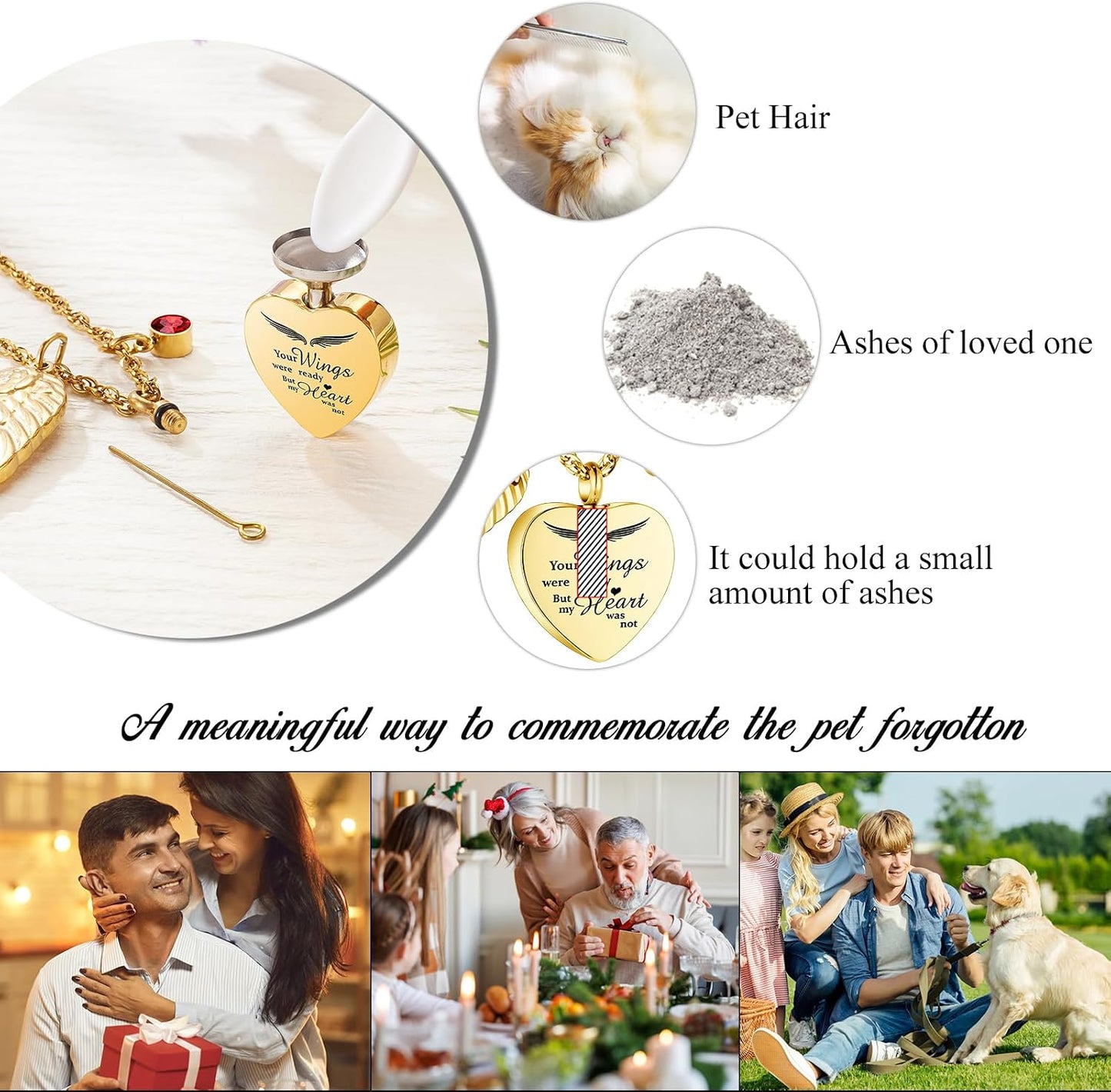 Premium gold heart cremation necklace for pet parents