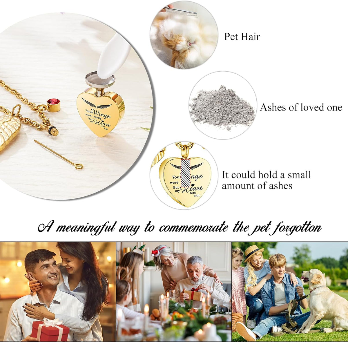 Premium gold heart cremation necklace for pet parents