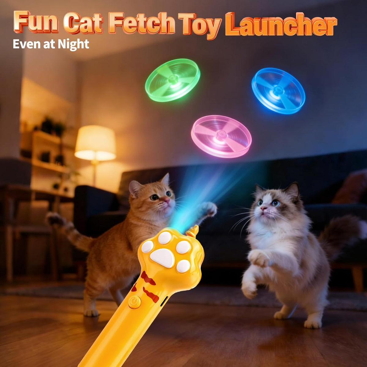 One-button easy launch design handle of the yellow pet enrichment toy