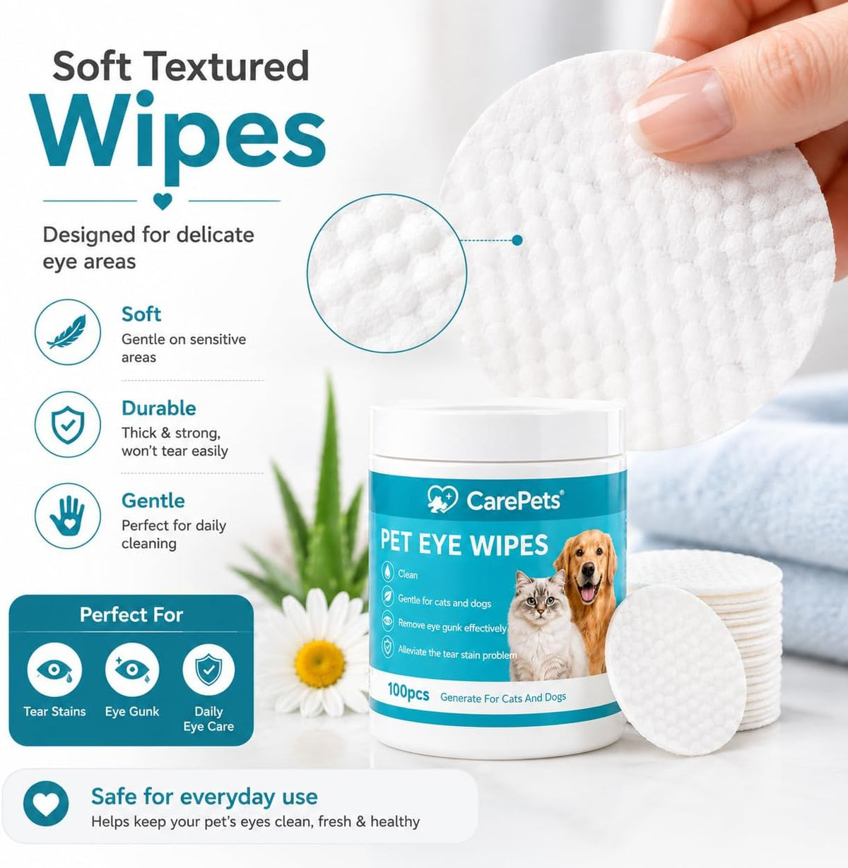 Fragrance free dog eye wipes for tear stain removal