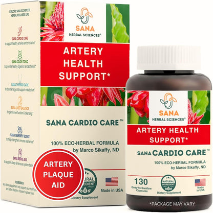 Sana Herbal Sciences Artery Plaque Removal Formula front view bottle for natural heart health support.