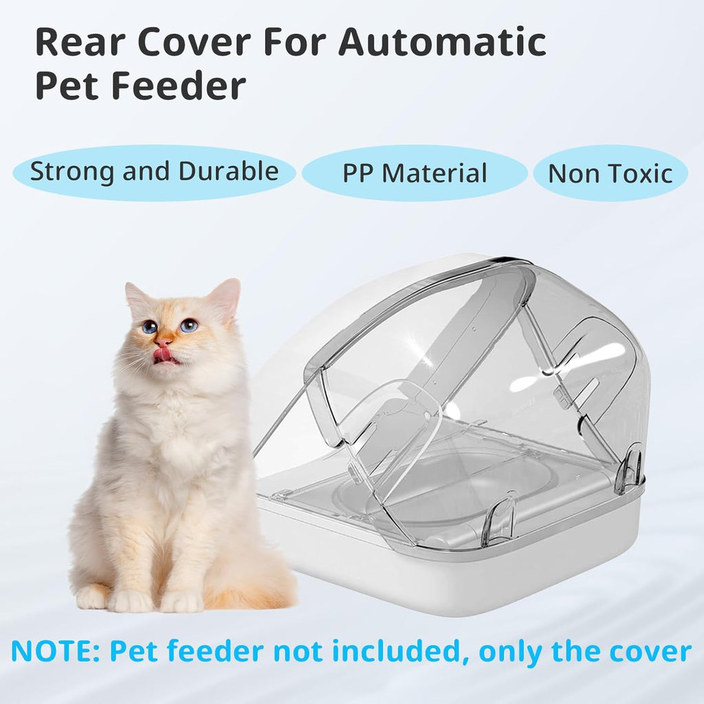 Snap fit rear shield attachment for automatic microchip pet feeder isolation.