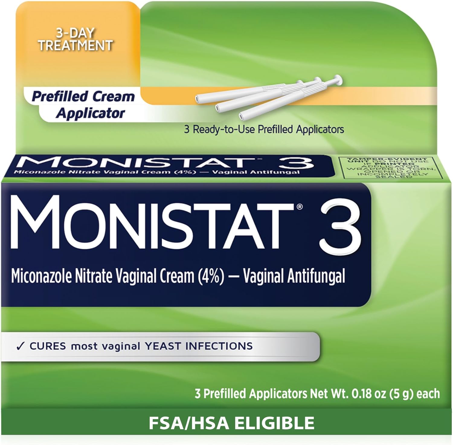 Monistat 3 Day Yeast Infection Treatment front packaging for vaginal health.
