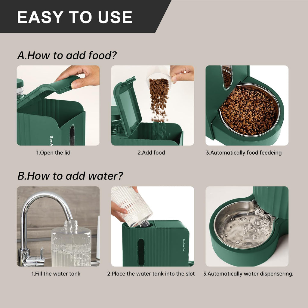 Gardner Pet green gravity pet waterer featuring the built-in water filtration system.