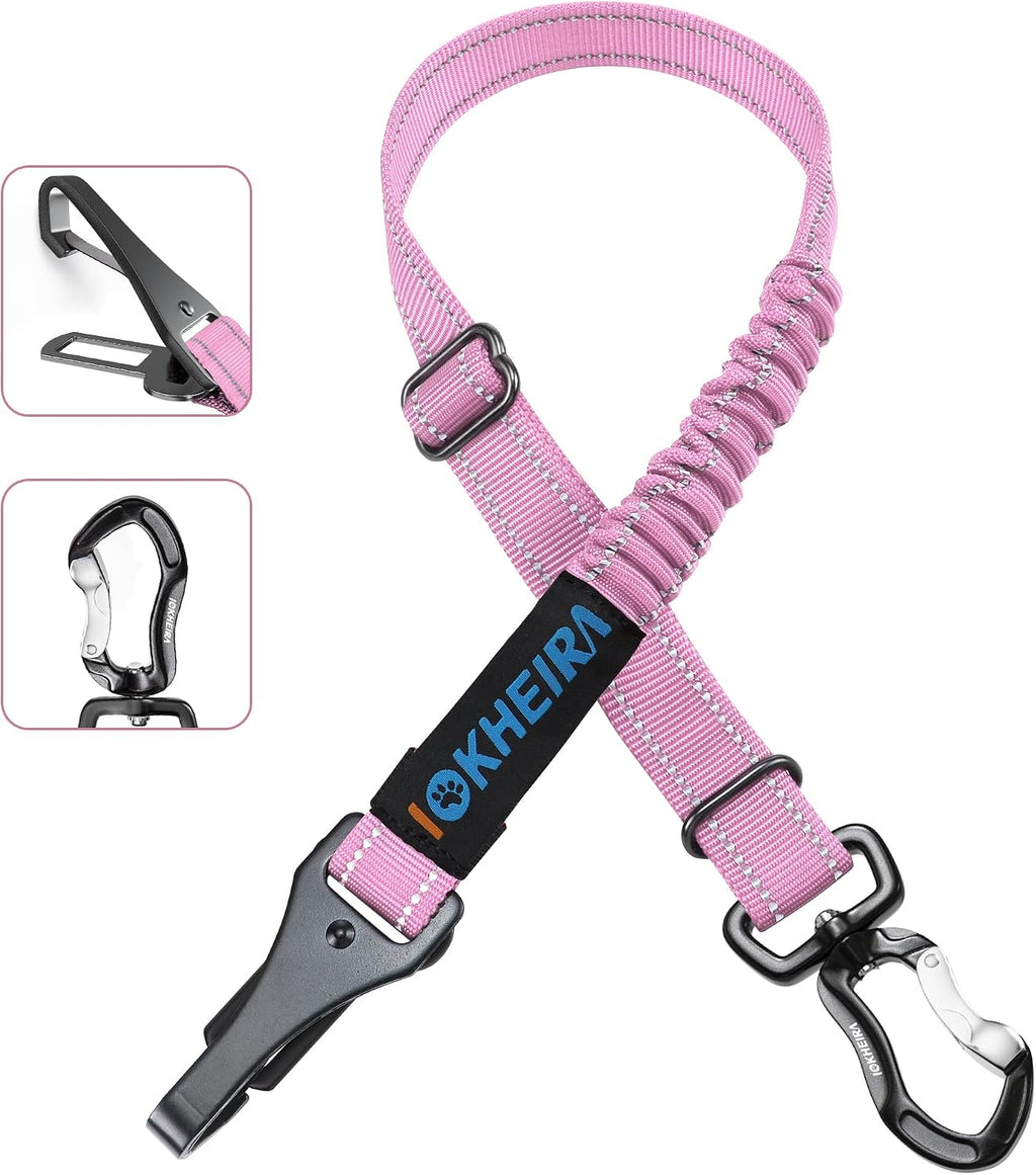 IOKHEIRA Dog Seatbelt, Updated Adjustable Harness Reflective Bungee Dog Car Seat Belt with Aviation Aluminum Alloy Rotatable Carabiner, Hook & Buckle - Image 9