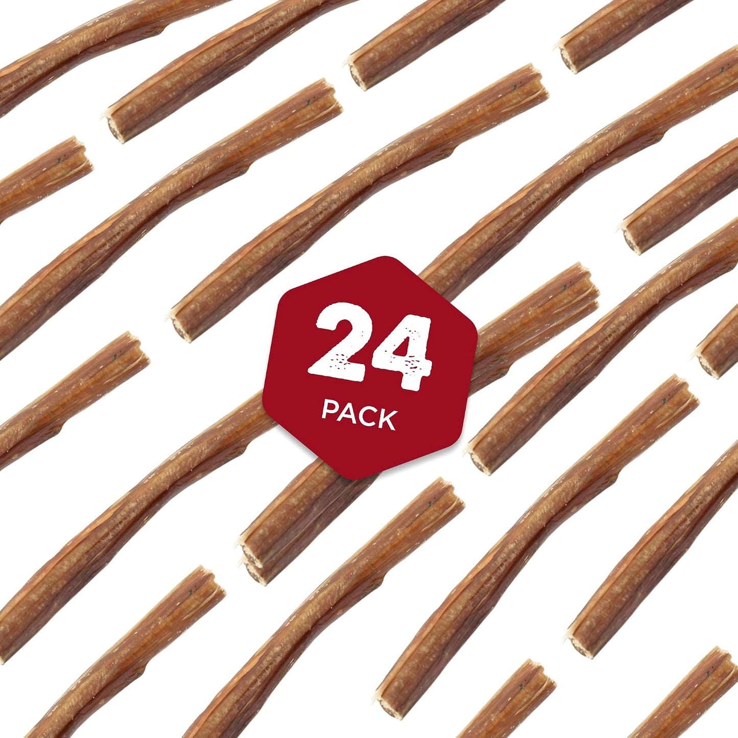 Best Bully Sticks twenty four pack premium dog treats close up