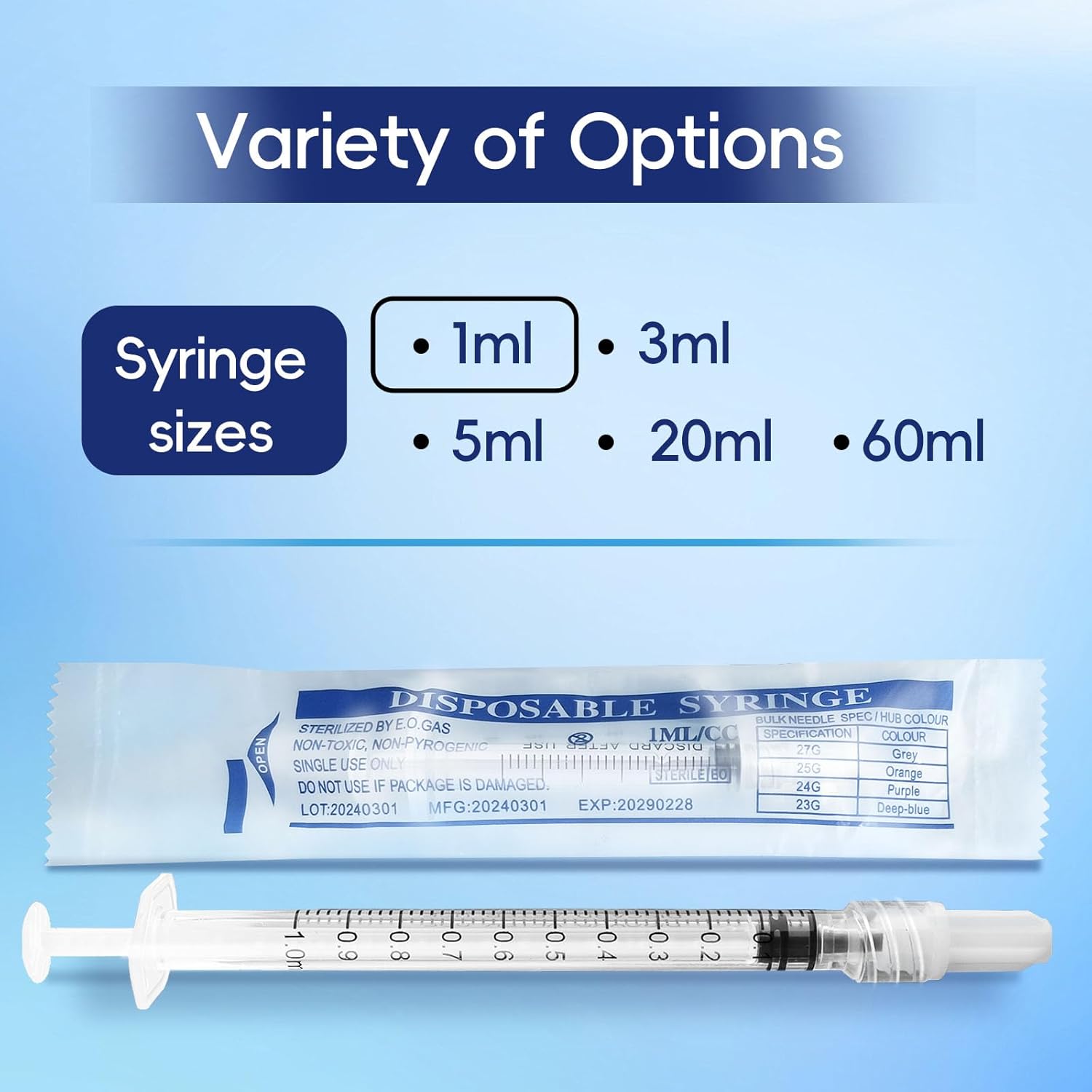 Sterile individually sealed single-use syringes arranged neatly for laboratory and industrial applications.