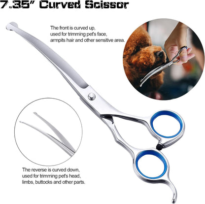 Stainless steel dog thinning scissors and steel grooming comb for cats