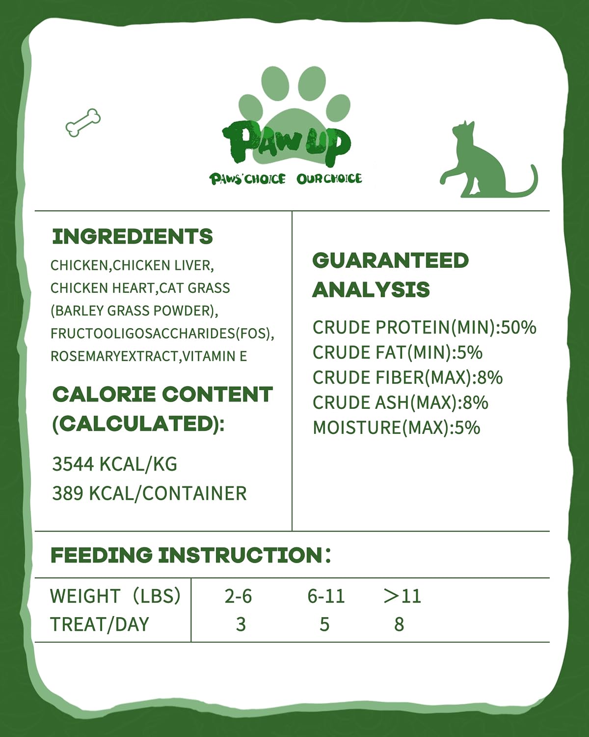 PAWUP Freeze Dried Chicken Cat Treats, Cat Grass & Prebiotics Added, High Fiber Hairball & Digestive Support Snacks for Indoor Cats, 3.8oz - Image 9