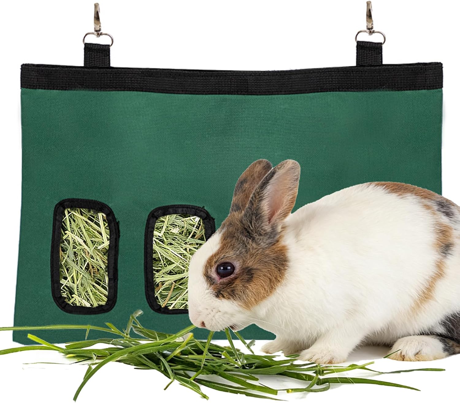 Rabbit Hanging Hay Feeder Bag Large Capacity Small Animal Hay Dispenser 600D Oxford Cloth Rabbit Hay Storage Bag for Bunnies Guinea Pigs Chinchillas (Black) - Image 8