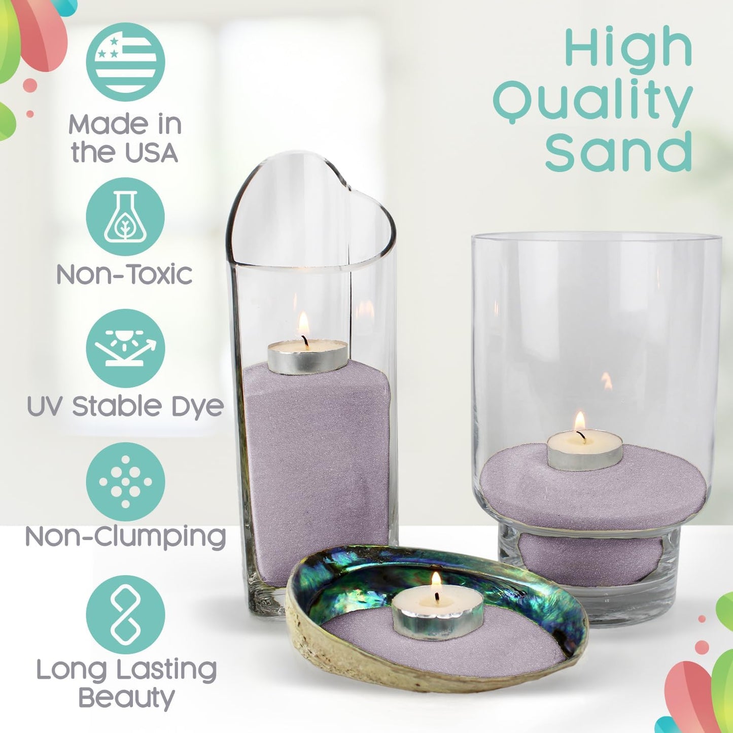 Sandsational Sparkle lilac sand for floral centerpiece