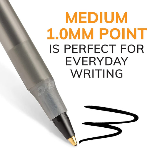 BIC Round Stic Xtra Life Black Ballpoint Pens, Medium Point (1.0mm), 10-Count Pack of Bulk Pens, Flexible Round Barrel for Writing Comfort, No. 1 Selling Ballpoint Pens - Image 2