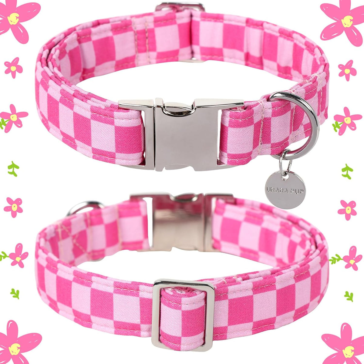 Close up of metal buckle on Up Urara Pup dog collar