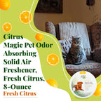 Citrus Magic pet supplies solid freshener eight ounce container close up view.