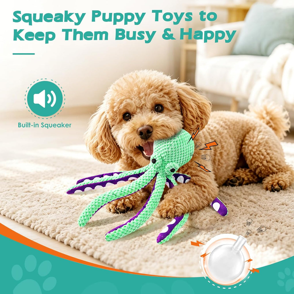 Fuufome interactive squeaky dog toy with six extra long legs for puppy training