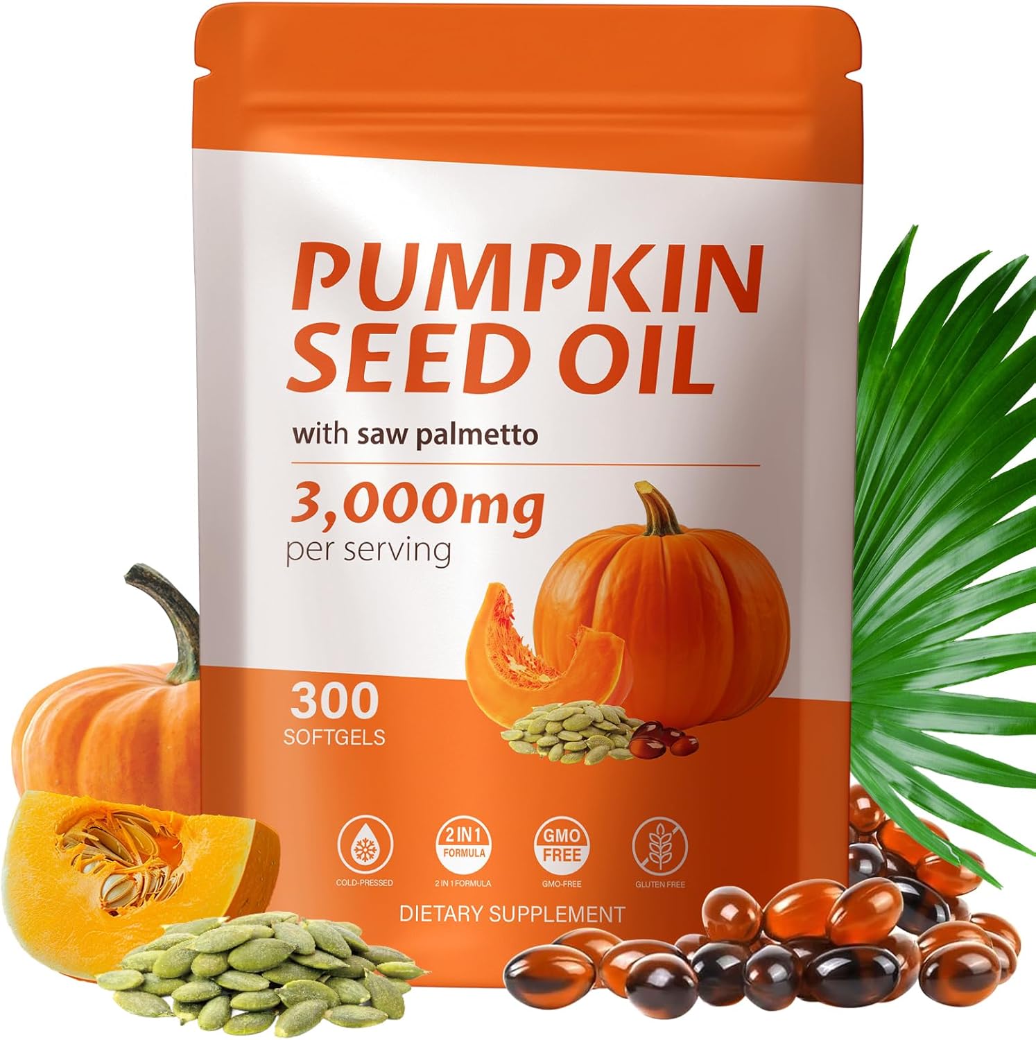Eoqifjm Ttgummyamal Pumpkin Seed Oil with Saw Palmetto softgels front view