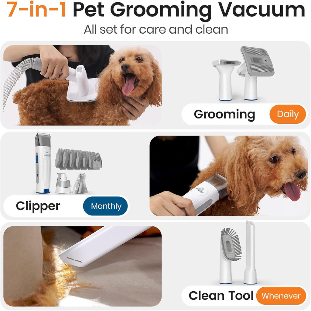 Oneisall 7-in-1 pet care kit attachments including deshedding brush and cordless clipper tool