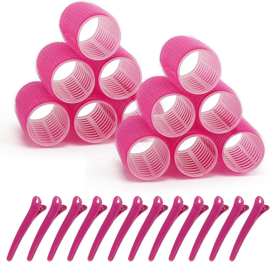 BESSEEK self grip hair rollers rose red pack front view salon styling