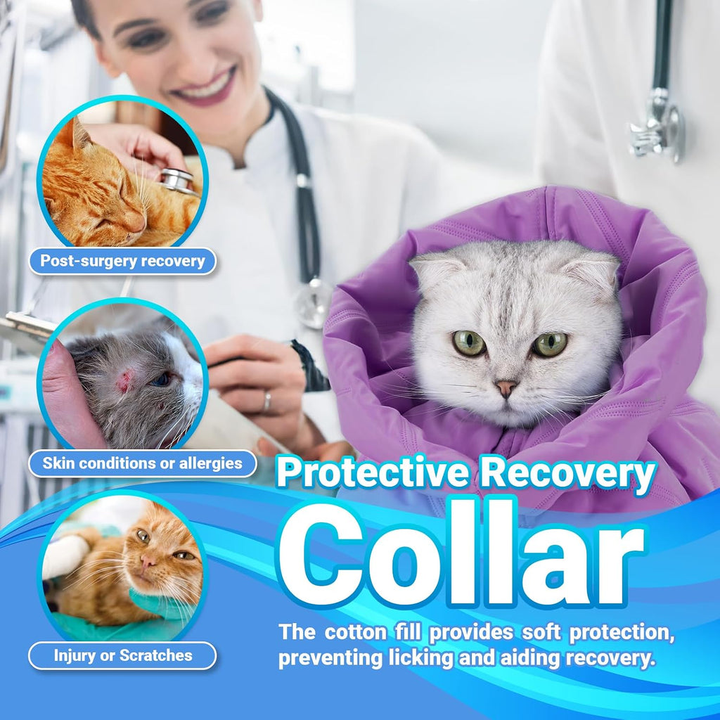 Soft purple cat cone alternative with adjustable drawstring toggle