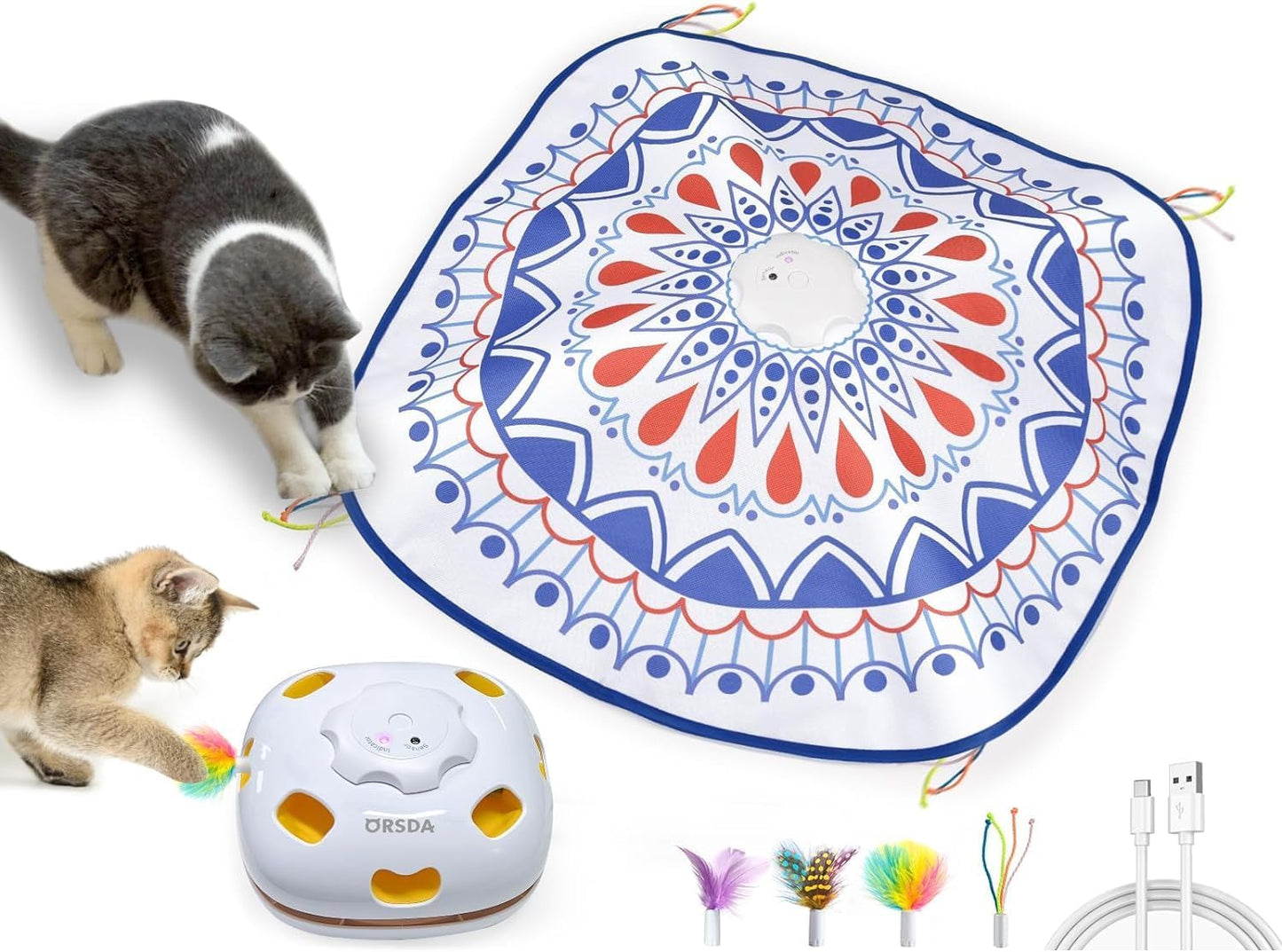 ORSDA 4 in 1 Interactive Cat Toys - Automatic Cat Toys for Indoor Cats & Kittens, 8 Holes Mice Whack-A-Mole, Hide and Seek Smart Motion with 5PCS DIY Replacement Refills - Image 9