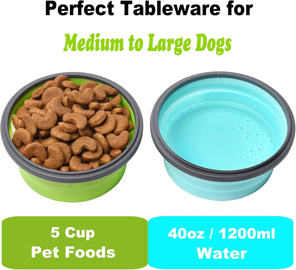 Blue portable camping dog bowls collapsed flat for travel