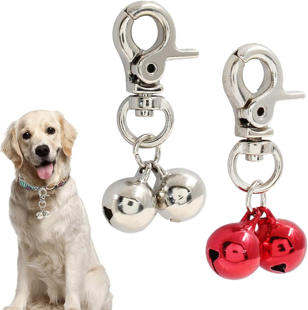 Waziaqoc pet collar bells front view featuring silver and red training charms attached to a standard collar.