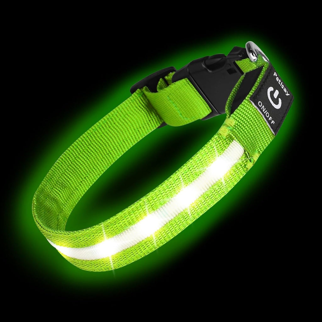 Petisay super bright LED dog collar green front view