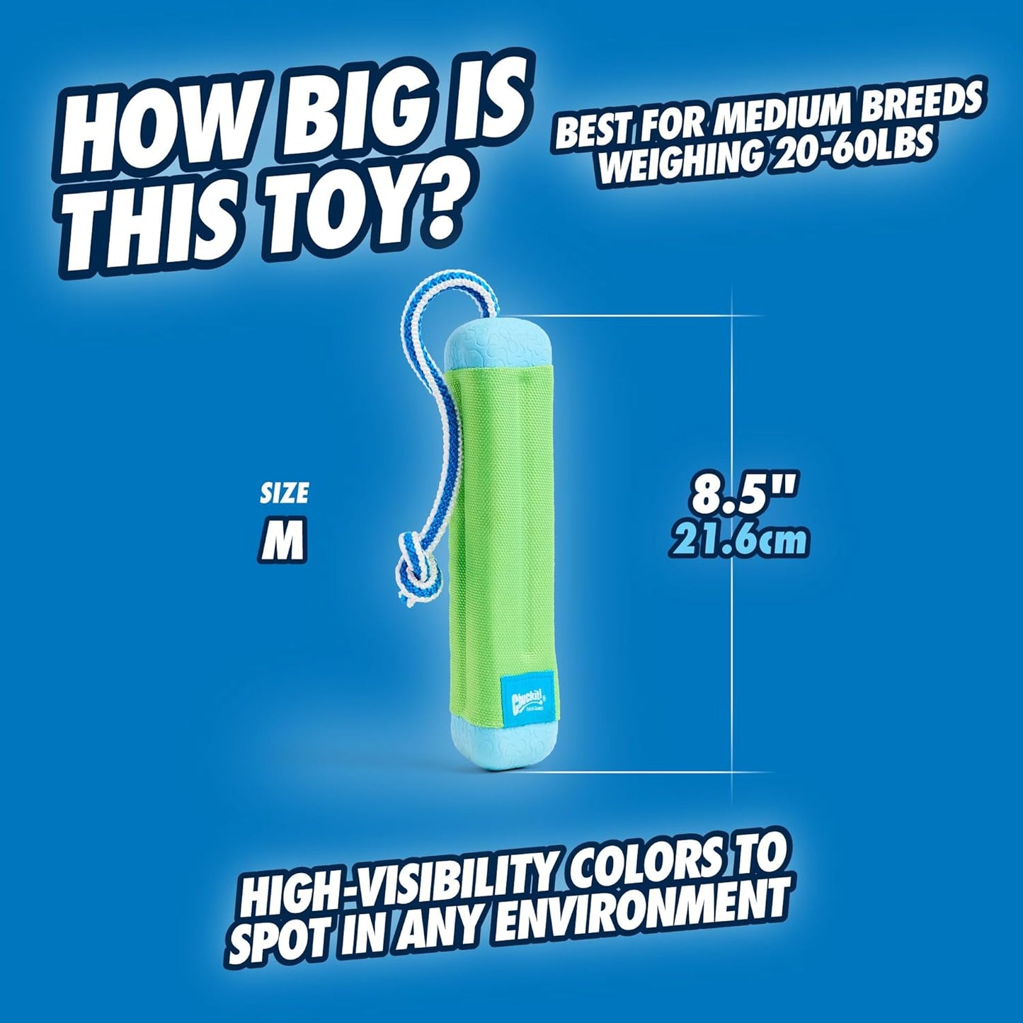 Chuckit! Amphibious Bumper fetch stick for medium dogs on an outdoor field.