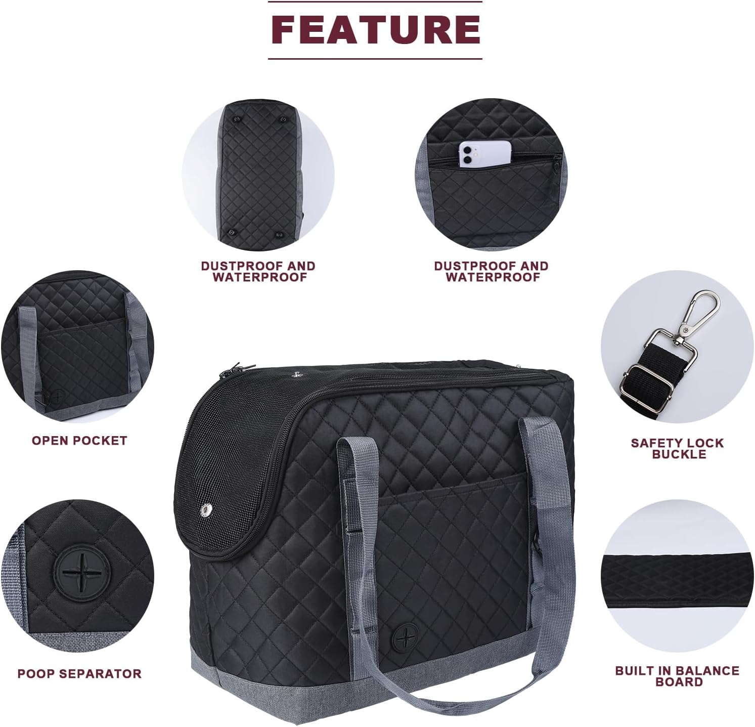 Black dog carrying bag with storage pockets