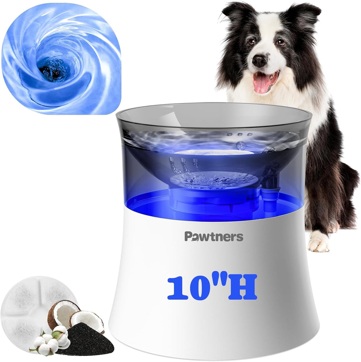 Pawtners Pet Dog Water Fountain with Vortex Filter, 1 Gal/3.5L Water Bowl Dispenser for Medium Small Dog/Cat, Automatic No Spill Cat Fountain for Inside, Deep Drinking Area and Quiet Pump, 6.7" H - Image 9