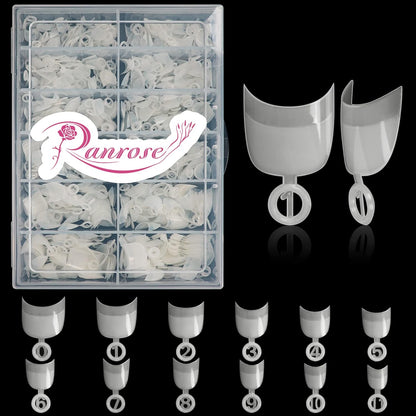 Ranrose short oval nail tips in a 600 piece organized transparent storage box acrylic nails fake nails