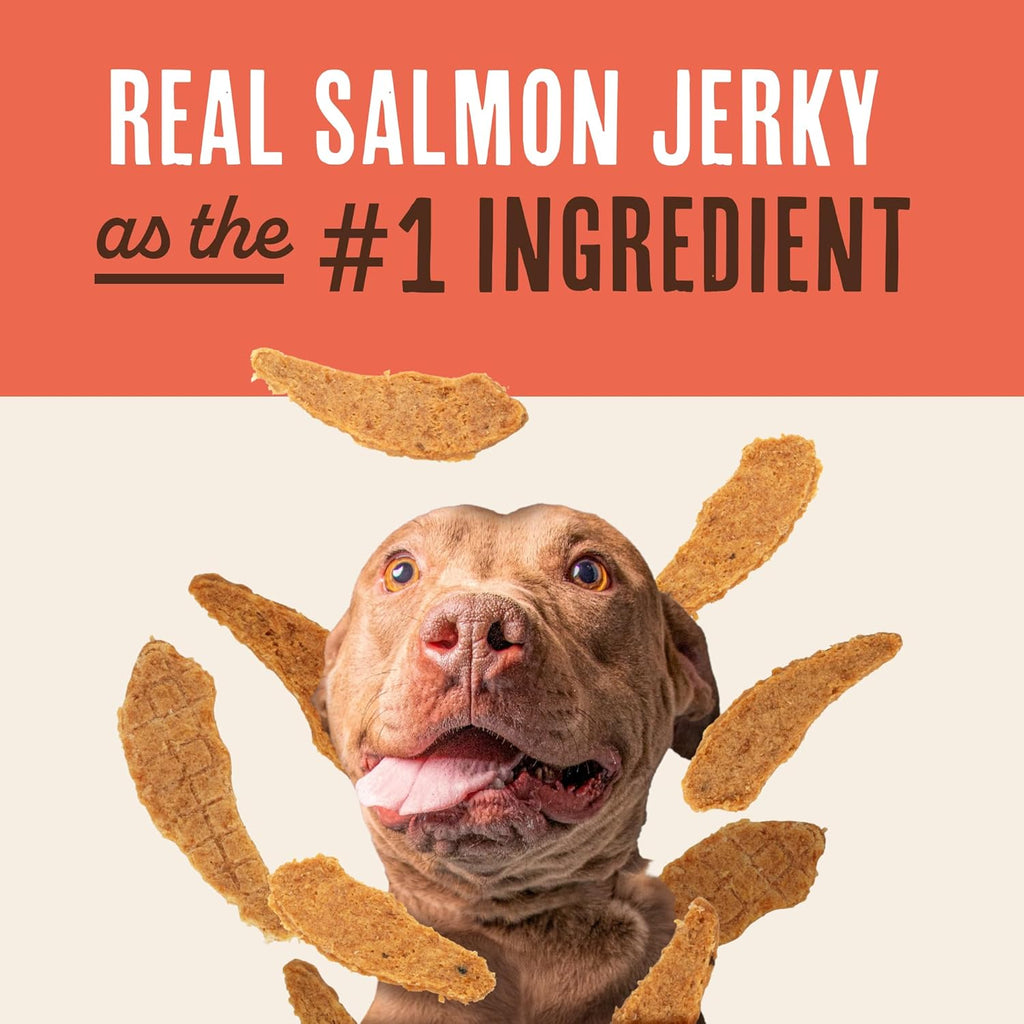 Dog enjoying Waggin' Train salmon jerky tender