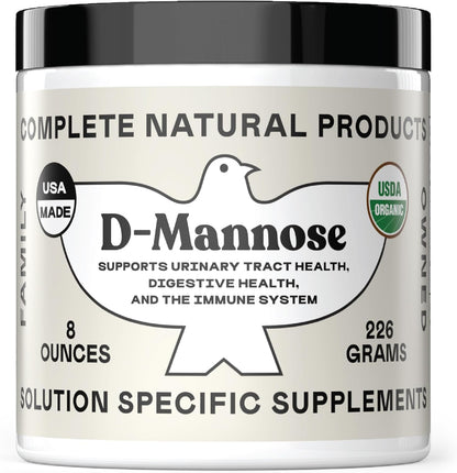 Complete Natural Products Organic D-Mannose Powder front view of the jar showing 2000mg dosage label
