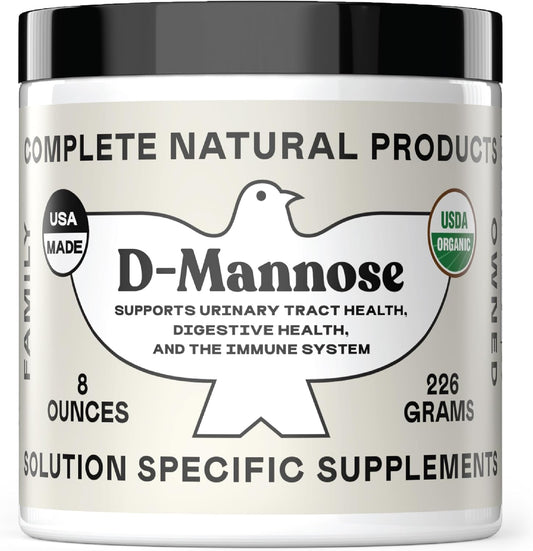 Complete Natural Products Organic D-Mannose Powder front view of the jar showing 2000mg dosage label