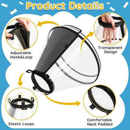 Adjustable pet Elizabethan collar with anti escape elastic loops