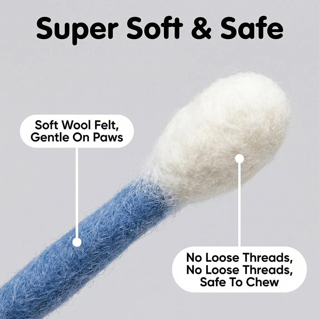 Six pack of oversized cotton bud cat toys for indoor play