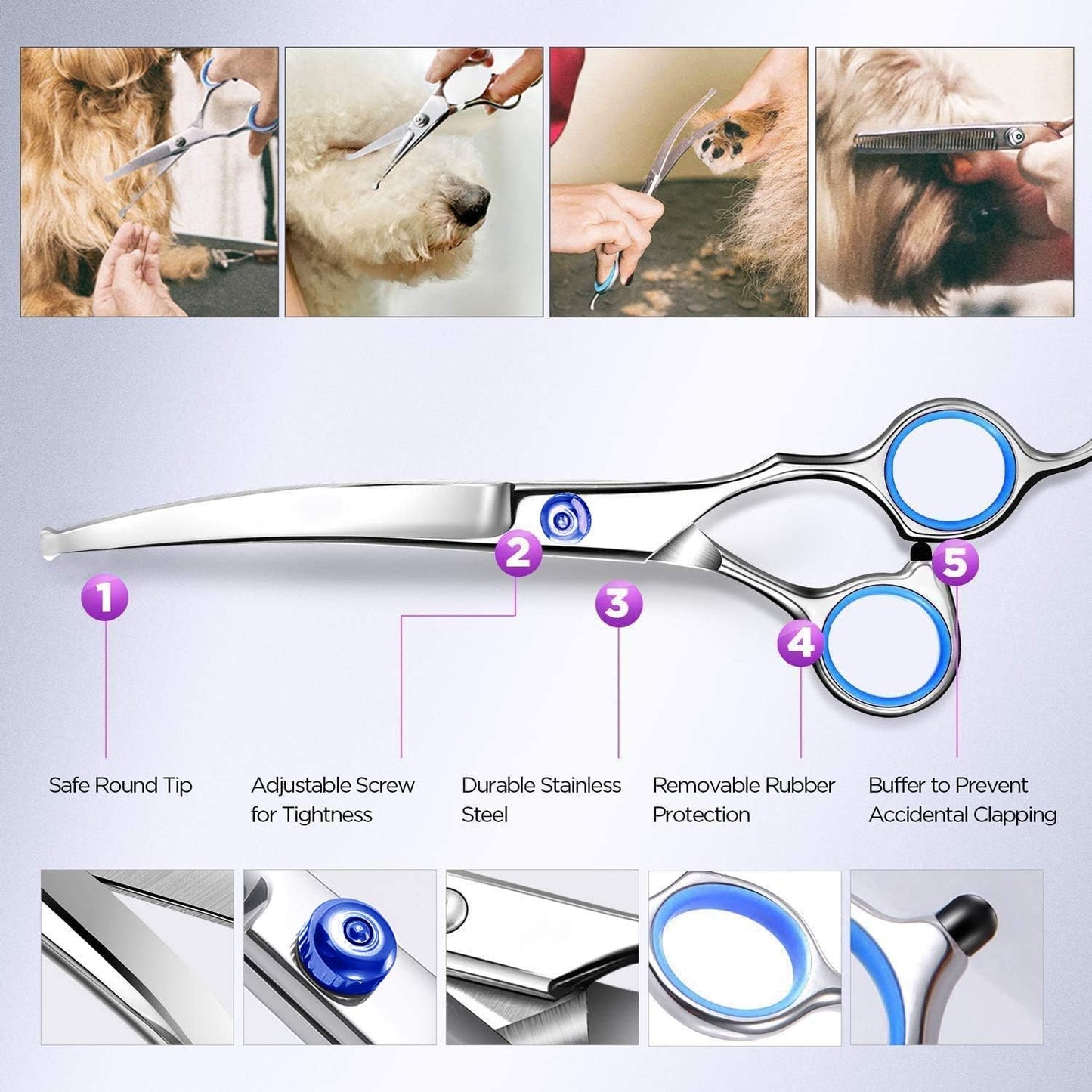 Maxshop professional pet scissors set with grooming comb close up