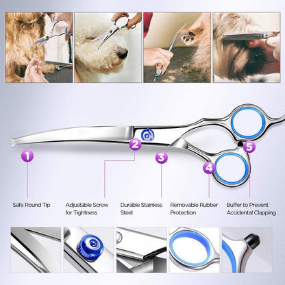 Maxshop professional pet scissors set with grooming comb close up