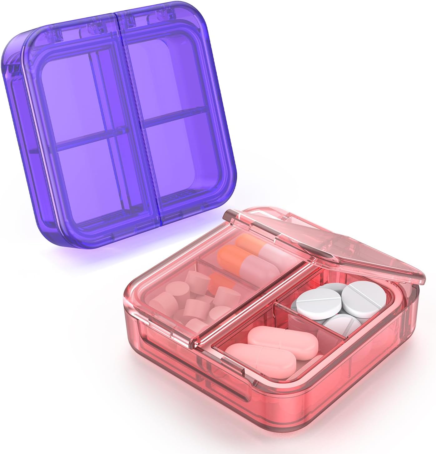 LINXI small pill box front view showing pink and purple travel cases
