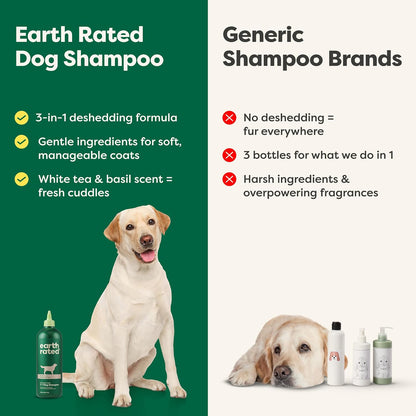 Owner washing a dog with Earth Rated deshedding shampoo