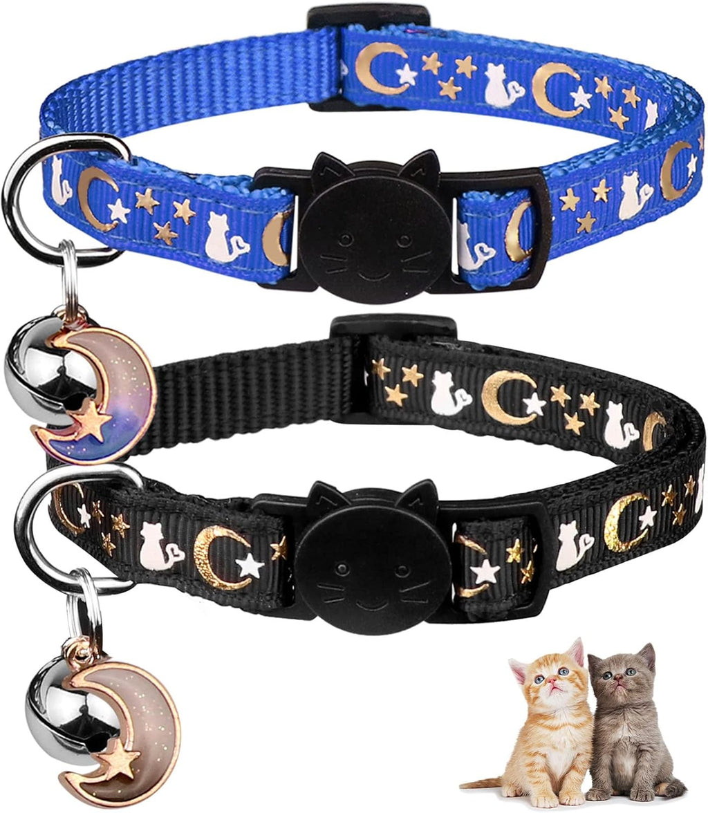 Baeuppit 2PCS Breakaway Cat Collars with Bell Cute Kitty Glow in The Dark Adjustable Kitten Collars(Grey&Black) - Image 13