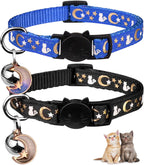 Baeuppit 2PCS Breakaway Cat Collars with Bell Cute Kitty Glow in The Dark Adjustable Kitten Collars(Grey&Black) - Image 13