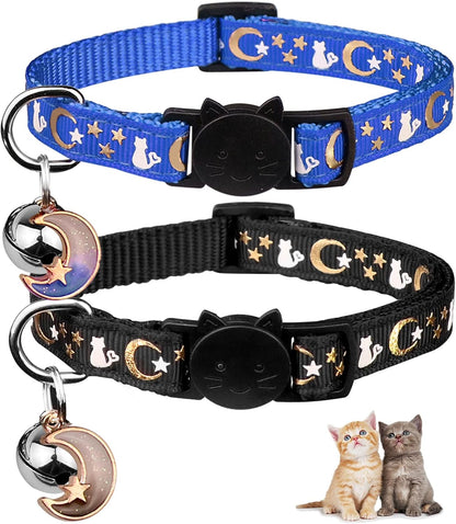 Baeuppit 2PCS Breakaway Cat Collars with Bell Cute Kitty Glow in The Dark Adjustable Kitten Collars(Grey&Black) - Image 13