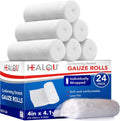 Healqu Premium Gauze Rolls front view of the 24 count box showing individually wrapped medical stretch bandages.
