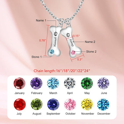 YUYOO personalized pet jewelry highlighting the sterling silver paw print charm and custom birthstone details.
