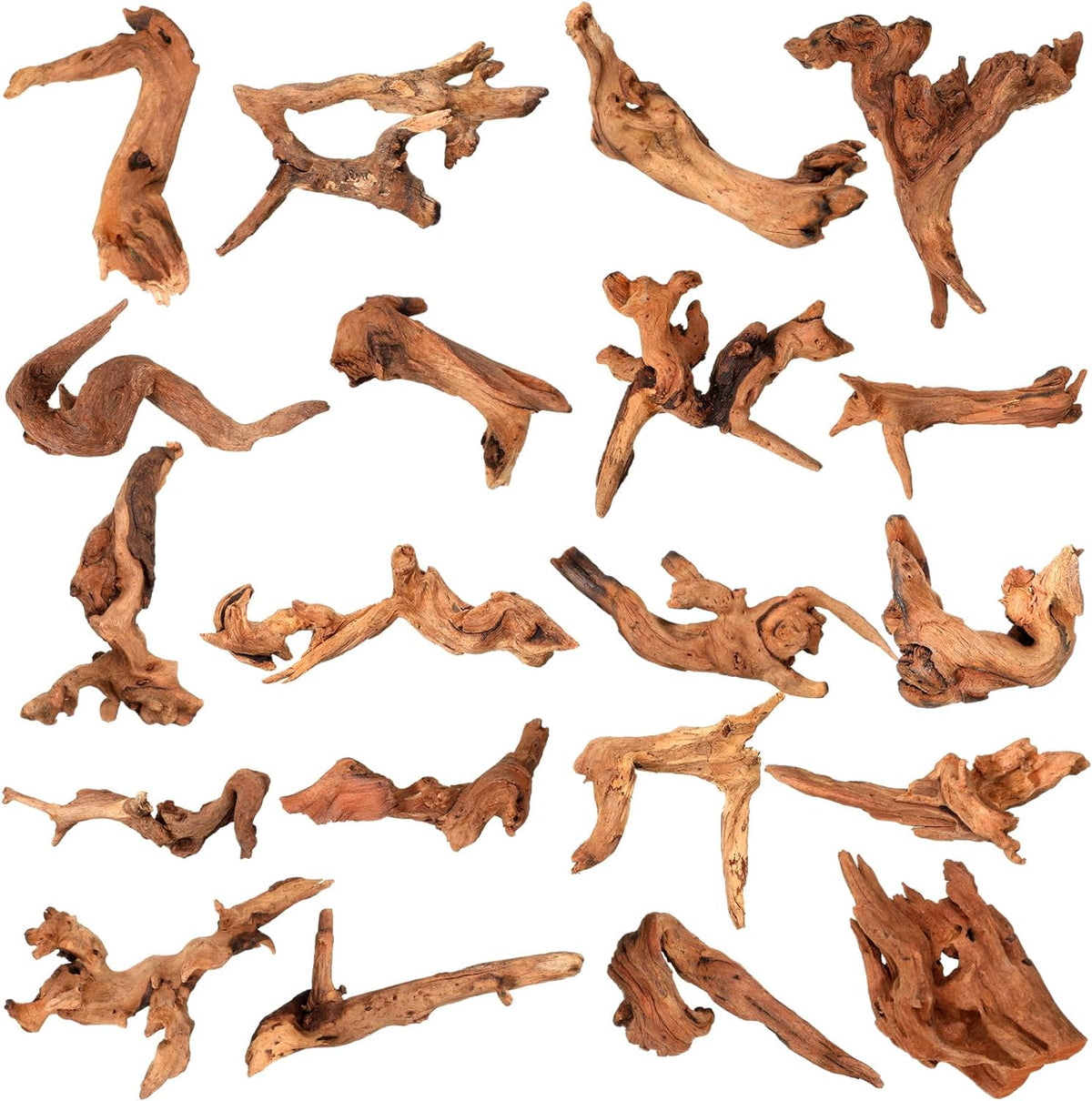 Suzile natural coral driftwood 20 pieces package front view showing assorted organic shapes for aquarium decoration.