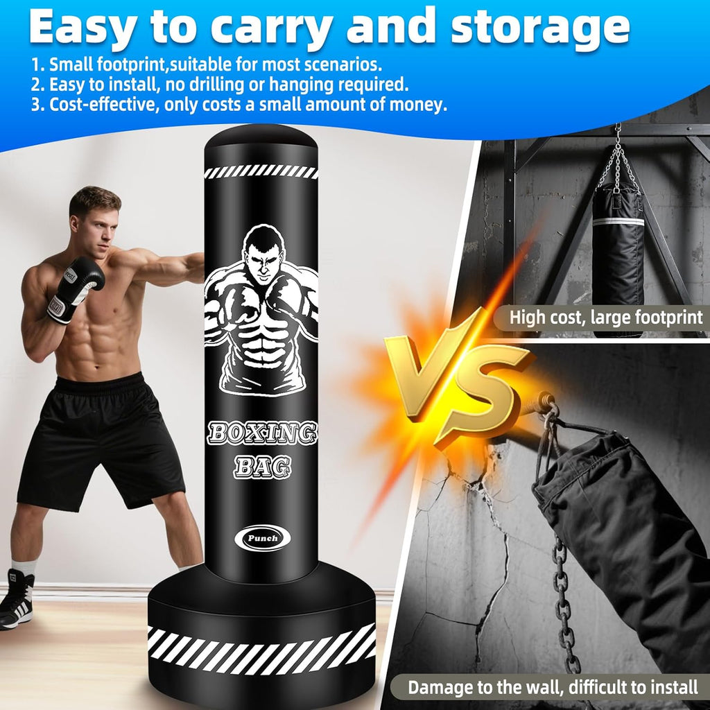 Thickened PVC freestanding kickboxing bag for men and women beginners.
