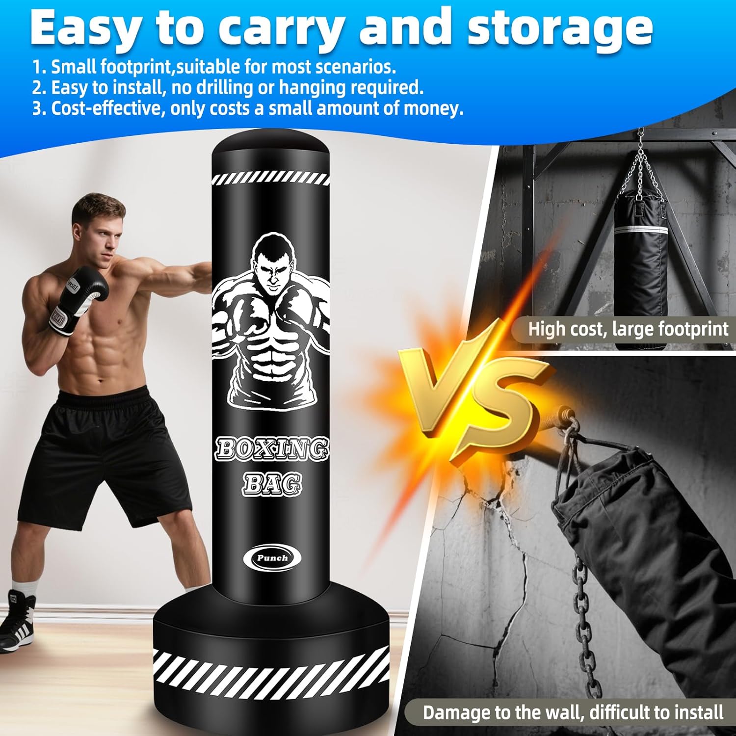 Thickened PVC freestanding kickboxing bag for men and women beginners.