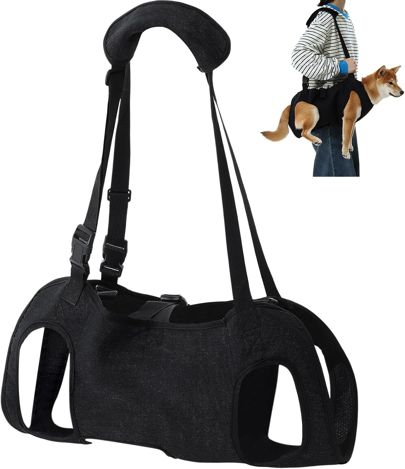 Shinylin Dog Carry Sling Emergency Backpack Pet Legs Support and Rehabilitation Dog Lift Harness Adjustable Lifting Straps Carrier for Senior Dogs Joint Injuries, Arthritis, Hiking, Skiing, Black(L) - Image 10