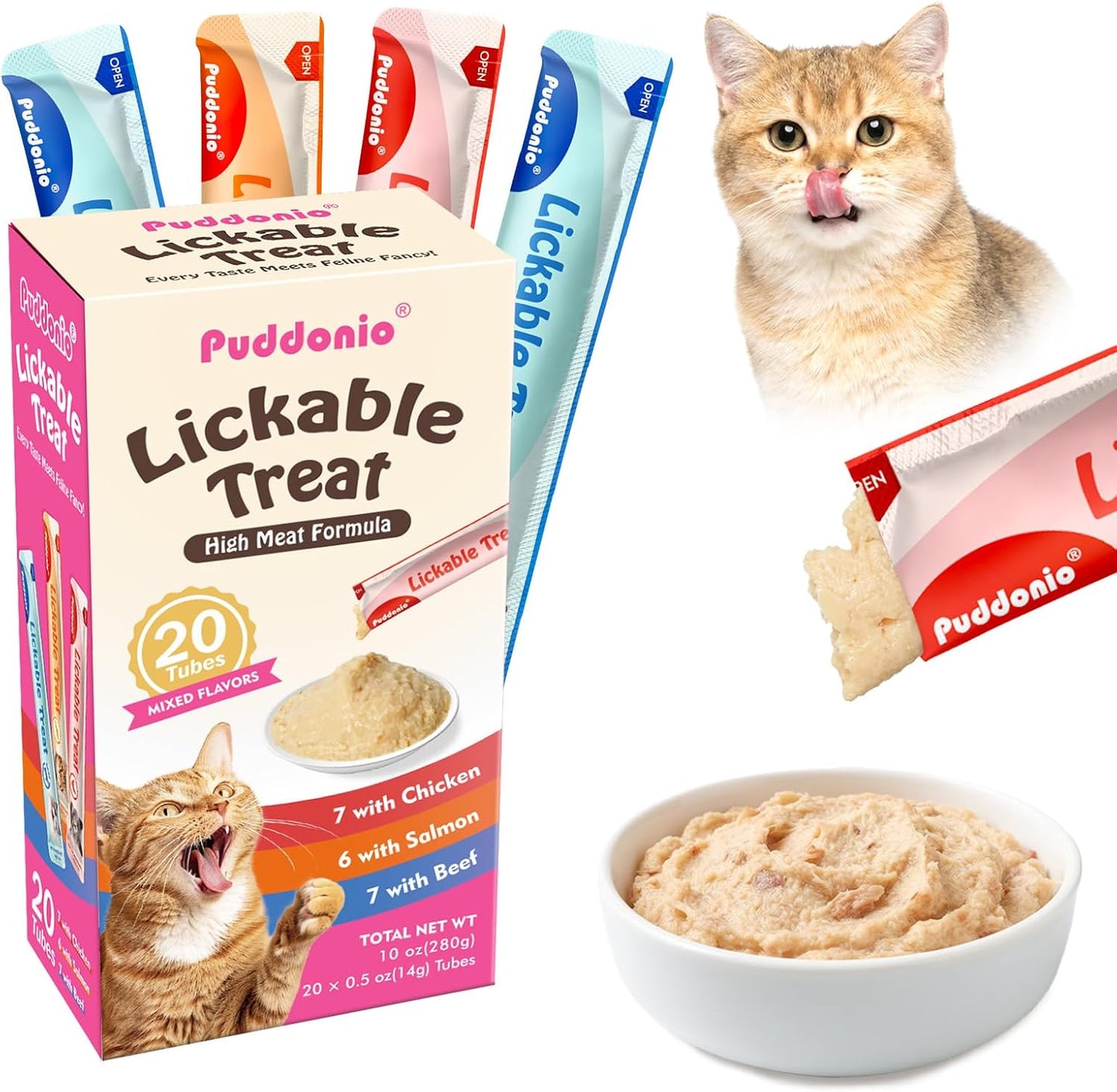 Puddonio Lickable Cat Treats 20 pack front view